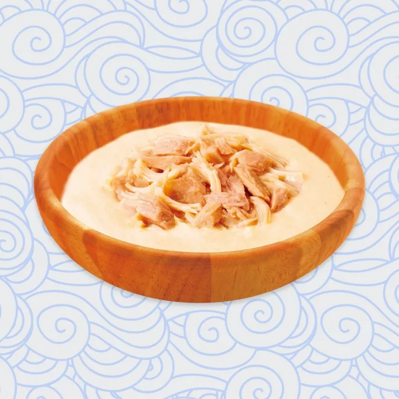 Mitrie gardumi kaķiem INABA Ciao Stew Chicken & Scallop paciņa 40 g — bezgraudu, pieaugušiem kaķiem, gaļīgi