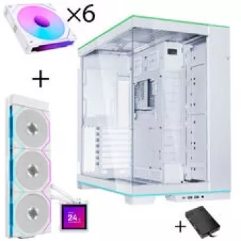 Lian Li O11 Dynamic EVO RGB korpusa komplekts + HydroShift II LCD-S 360TL AiO + 6x UNI FAN SL-INF 120 Reverse Blade ventilators - Balts