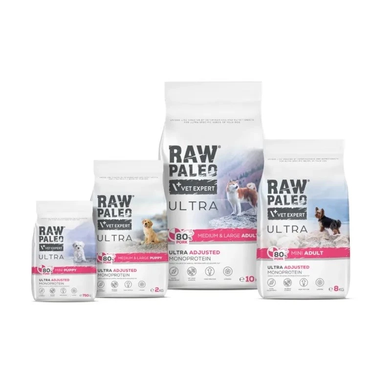 VETEXPERT RAW PALEO Ultra Pork Mini Adult sausā barība suņiem 2 kg