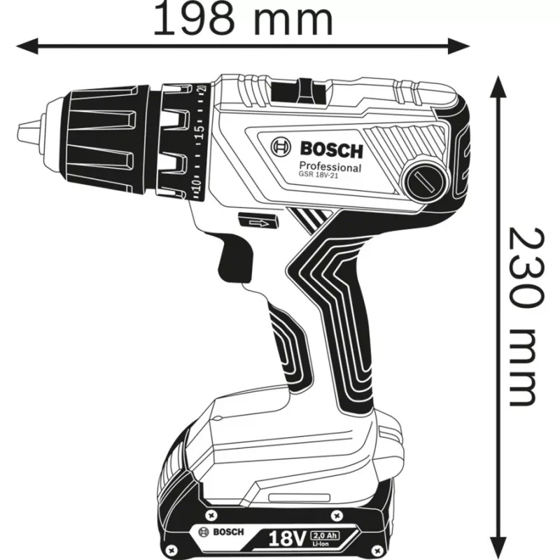 Bosch GSR 18V-21 Professional 06019H1008 bezvadu urbjmašīna-skrūvgriezis, 18 V, 55 Nm, 13 mm patrona, 2 akumulatori, zils/melns