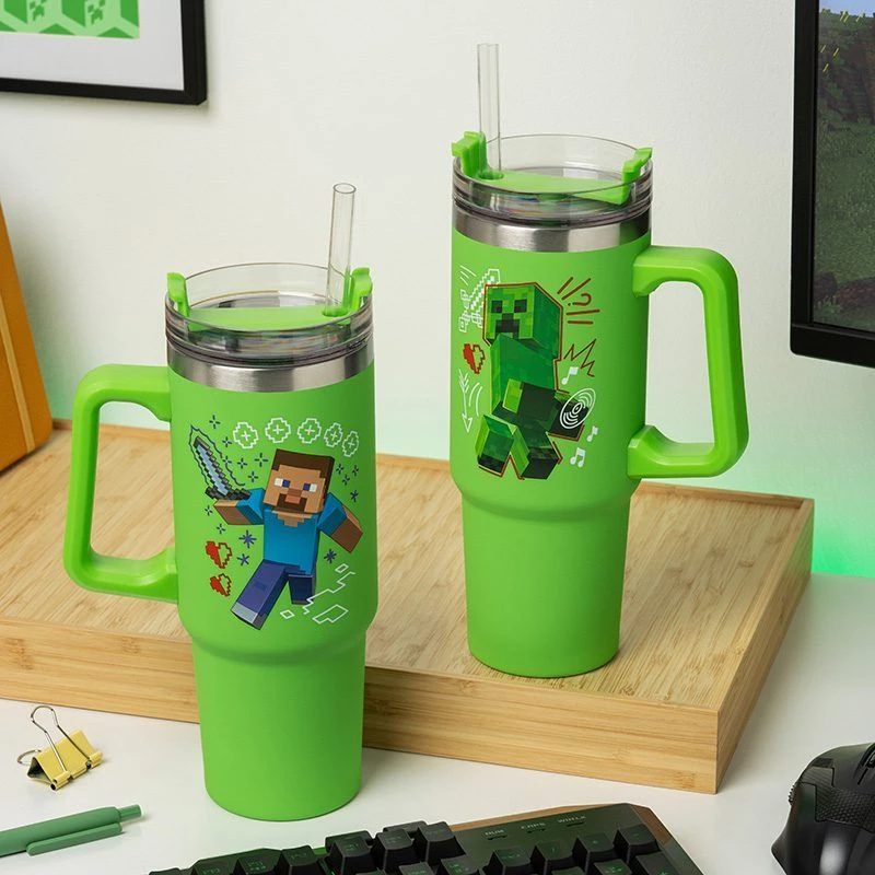 Paladone Minecraft Green 900ml Izolēta Krūze ar Salmiņu