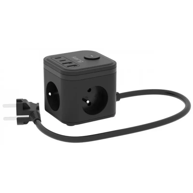 Pagarinātājs Kerg SMART M02728 – 3× kontaktligzda Type F, 4× USB (1× USB-C + 3× USB-A), 1,5 m vads, 16A/250V
