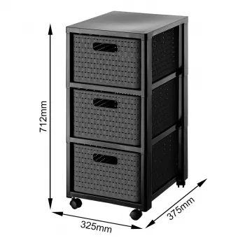Uzglabāšanas kumode Rotho Country Black 3 atvilktnes antracīts polipropilēns 325×375×712 mm ar riteņiem