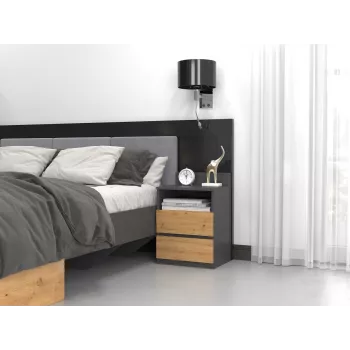 Naktsgaldiņš Top e shop M1 ANTRACĪTS/ARTISAN, Ozols, 2 atvilktnes, 400×320×590 mm
