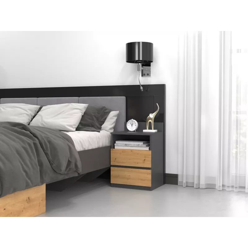Naktsgaldiņš Top e shop M1 ANTRACĪTS/ARTISAN, Ozols, 2 atvilktnes, 400×320×590 mm