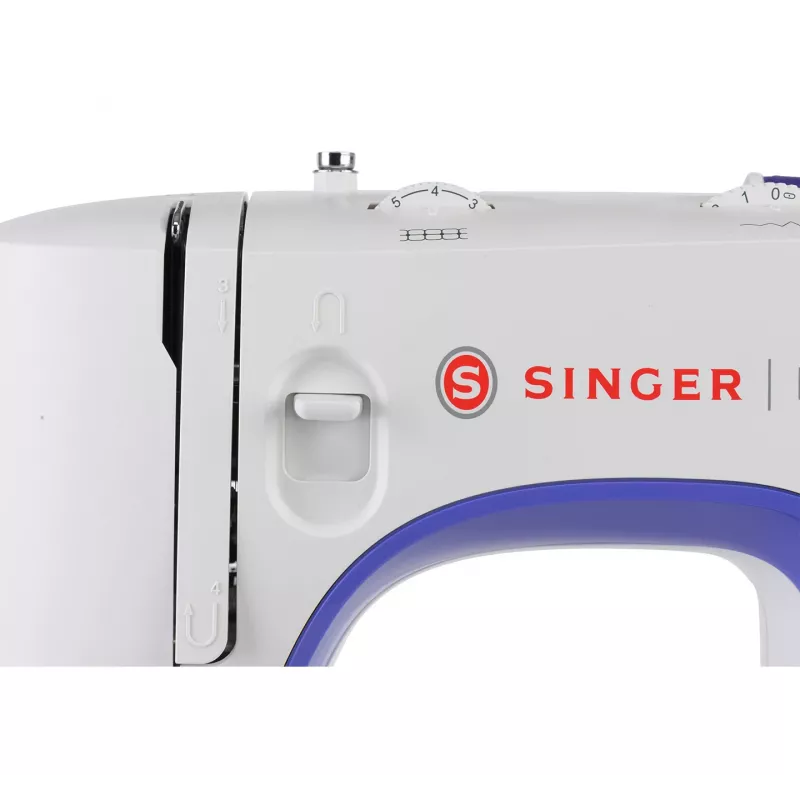 Singer M3405 šujmašīna, 23 šuves, 1 pogcaurums, balta