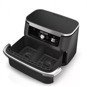 Ninja AF500EU fritieris Double 10.4 L Brīvstāvošs 2470 W Karstā gaisa fritieris Melns, Nerūsējošais tērauds