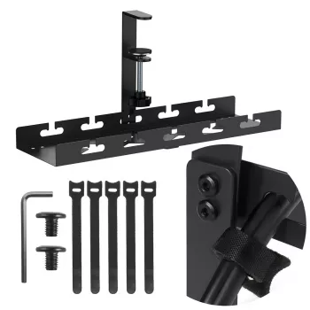 Kabeļu organizators zem galda MACLEAN MC-105 B, tērauds, regulējams, piemērots galda biezumam 0.5–50 mm, max slodze 5 kg, melns