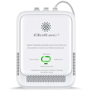 Gāzes noplūdes sensors QOLTEC 52652 — propāna/butāna (LPG) detektors, 85 dB trauksme, LED indikators
