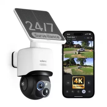 Safemo ST1 SolarCam 4K UHD, 8x tālummaiņa, 132° skats, nakts redzamība, Wi-Fi 2,4 GHz, 3W saules panelis, balts