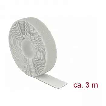 DELOCK 18279 Lipīgā lente ar āķīšiem un cilpām — pelēka, 20 mm × 3 m, 1 gab.