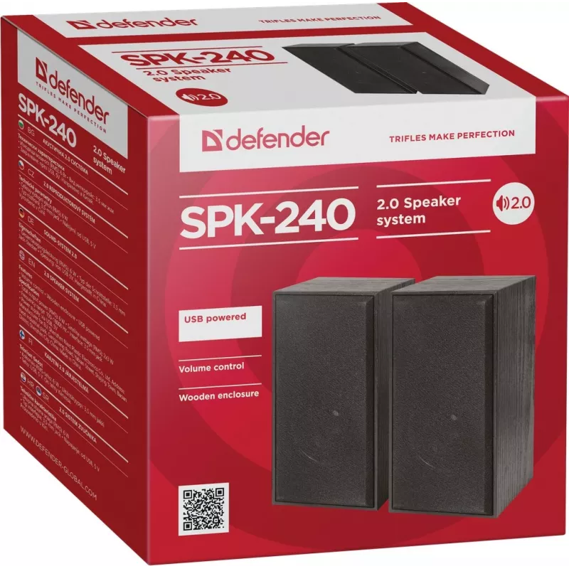 DEFENDER SPK-240 vadu darbvirsmas skaļruņi, 2.0, 6 W RMS, USB barošana, 3.5 mm, melni