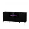 Kumode ar elektrisko kamīnu Cama Meble PAFOS 180x42x82 cm matēti melna, 3 durvis, 2 plaukti, 1400–1600 W