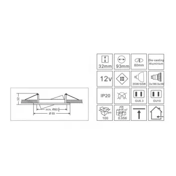 Synergy 21 LED Retrofit GU10 / GX5,3 griestu iebūves komplekts D08-Balts