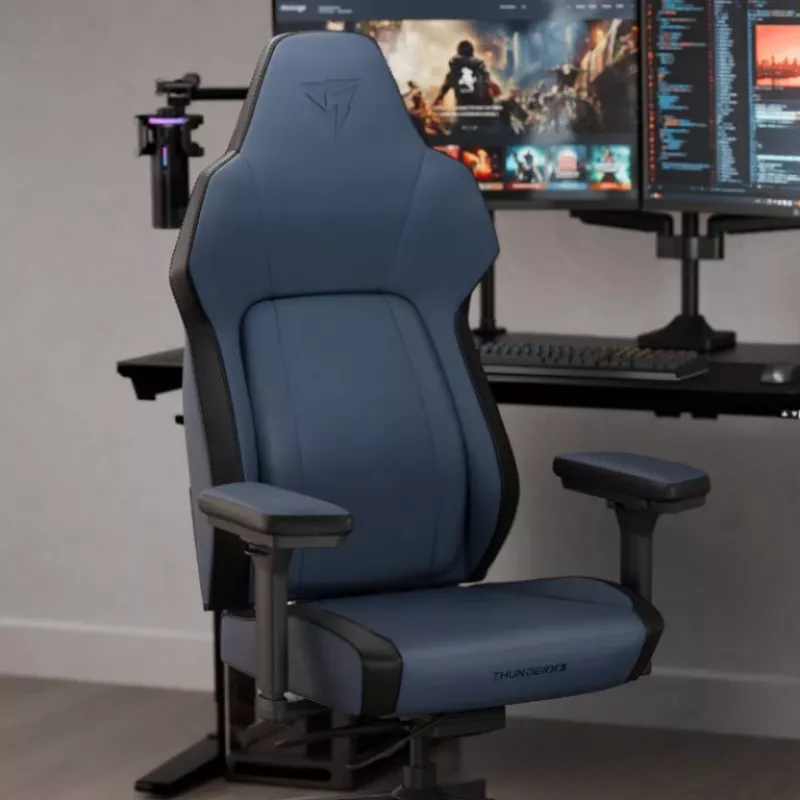 Spēļu krēsls Thunder X3 TEGC-2071101.B1 — ergonomisks moderns zils, regulējams augstums un atzveltnes slīpums