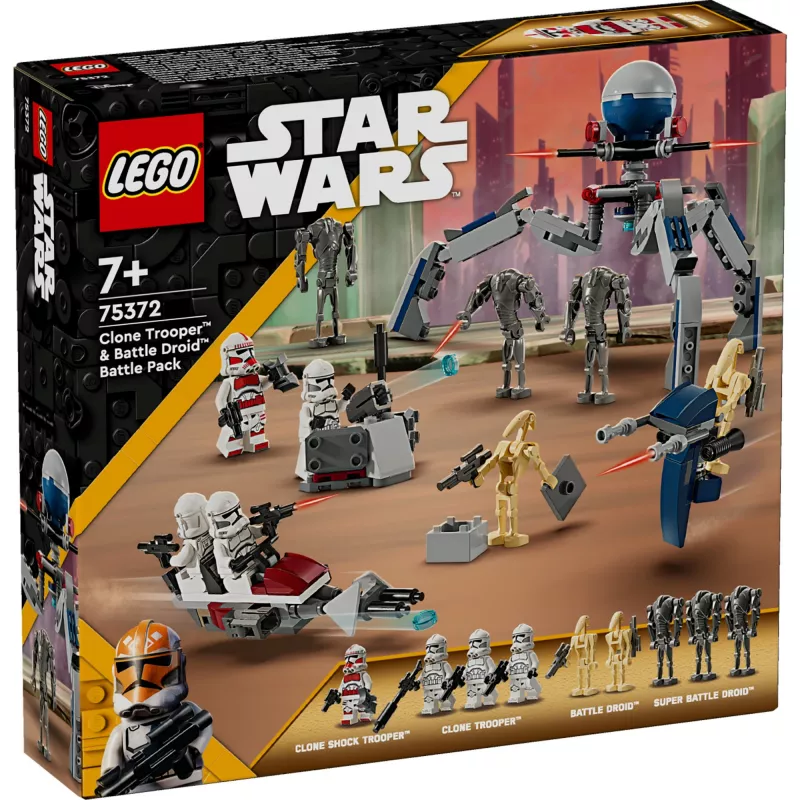LEGO Star Wars Clone Trooper & Battle Droid Battle Pack ar ātrumvelosipēdu, 4 minifigūrām un 5 figūrām