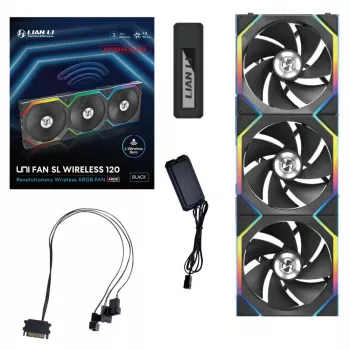 Lian Li UNI FAN SL-INF Wireless 120mm Reverse Blade ARGB korpusa ventilatori 3 komplektā melni