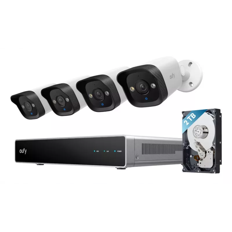 NVR drošības ierakstītājs Eufy E40 — 8 kanāli, 4K ievade, 2 TB HDD (paplašināms līdz 16 TB), Melns/Pelēks/Balts