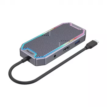 USB centrmezgls Unitek uHUB S7+ — vadu USB 3.2 Gen 2 Type-C, 100 W PD, Gigabit Ethernet, 4K atbalsts, Space Grey