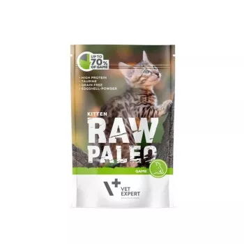 Slapjš kaķēnu barība VETEXPERT RAW PALEO Kitten Venison 100 g paciņa, bez lipekļa un cukura, pārtikas alerģijām