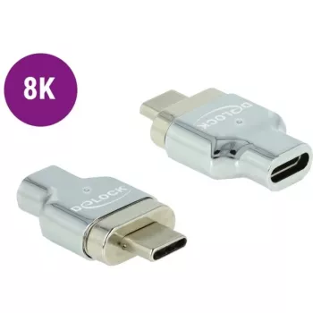 DeLOCK USB-C magnētiskais adapteris - USB-C (vīrišķais) magnētisks uz USB-C (sieviešu) - USB 3.2 Gen 2 / Thunderbolt 3 - 4,5 A - 8K atbalsts - Sudrabs (66433)