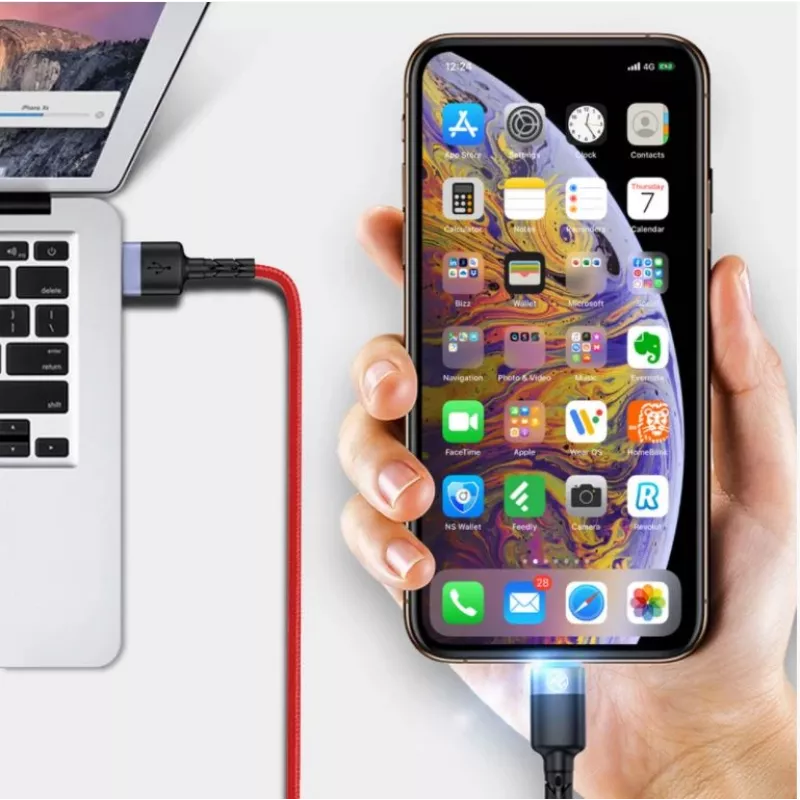 USB–Lightning datu kabelis Tellur, 3A, 1.2 m, LED indikators, sarkans
