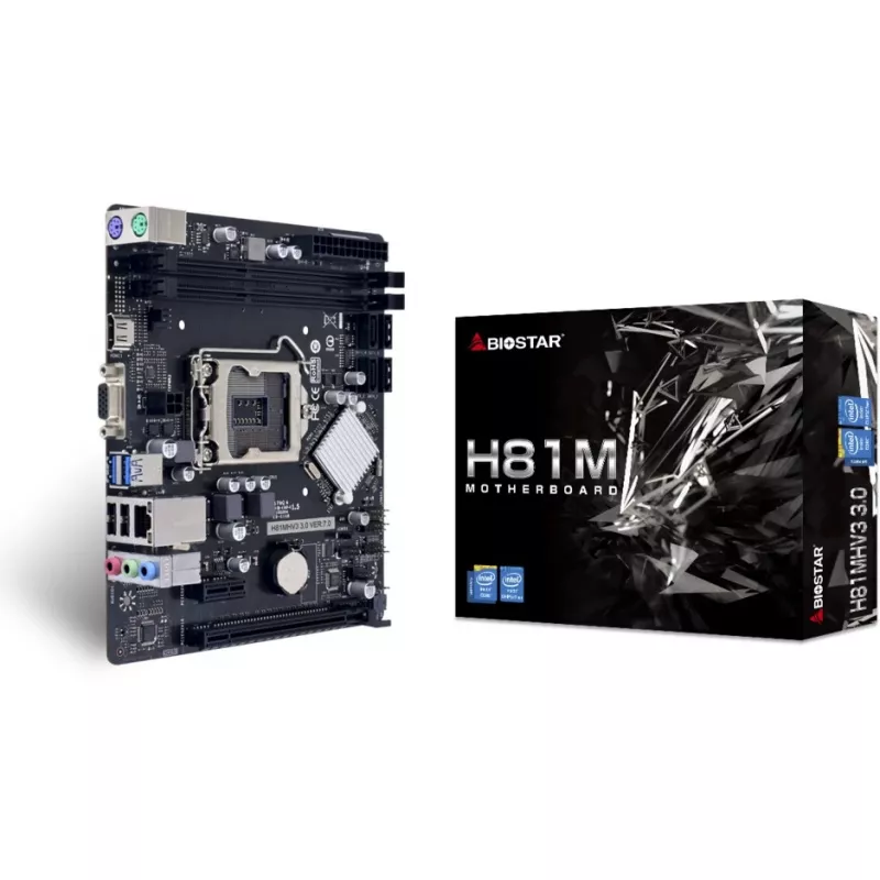 Mātesplate BIOSTAR H81MHV3 3.0 — Micro ATX, LGA 1150, Intel H81, 2x DDR3 DIMM (max 16 GB), SATA II/III, Gigabit LAN, HDMI, VGA