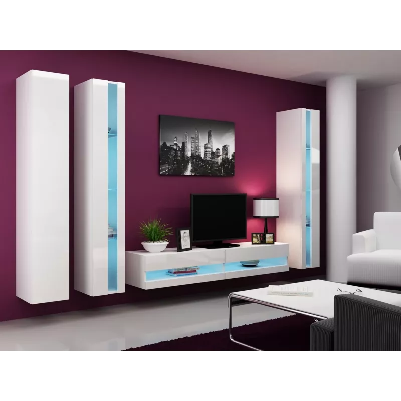 TV statnis cama meble VIGO NEW 30/180/40, balts spīdums, skaidu plātne, 1800×400×300 mm
