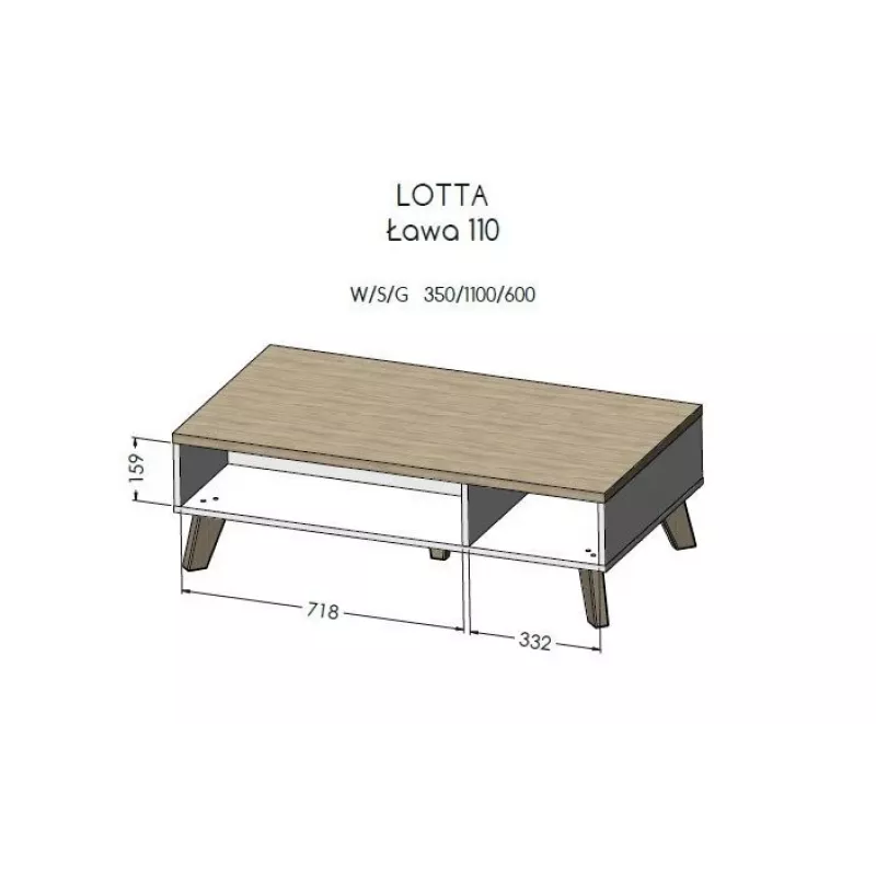 Cama LOTTA 110 Kafijas galdiņš votana ozols/mat melns