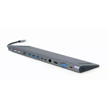Gembird A-CM-COMBO9-01 USB Type-C 9-in-1 daudzportu adapteris (USB centrmezgls + HDMI + VGA + PD + karšu lasītājs + LAN + 3.5 mm audio), space grey