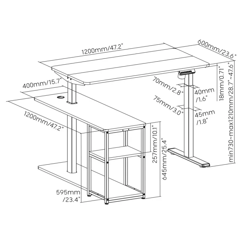 Elektriski regulējams augstumā galds Ergo Office 380623 — max augstums 121 cm, max slodze 70 kg