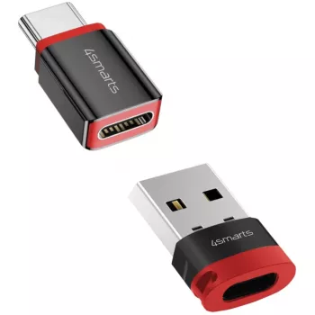 Interfeisa adapteris 4smarts 541615 — USB Type-A (saimnieks) uz USB Type-C (izeja), melns, taisns tēviņš-mātīte, 2 iepakojumā