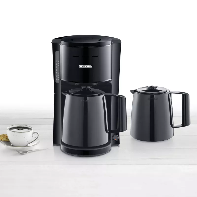 Severin KA 9307 filtra kafijas aparāts ar 2 termokannām, 8 tases, 1000 W, melns