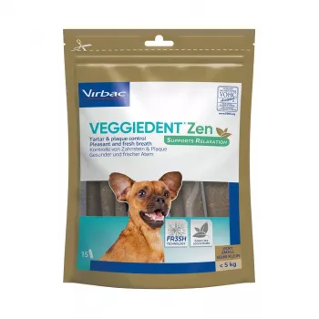 Sausie zobu kociņi suņiem VIRBAC VEGGIEDENT ZEN XS x15 maziem suņiem, iepakojums 15 kociņi