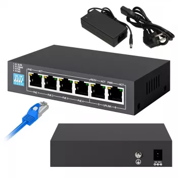 Slēdzis Extralink KRIOS 4x Gigabit PoE/PoE+ 2x RJ45 Uplink 60W