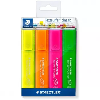 Marķieris Staedtler 364 P WP4 ar kalta galu – zaļš, oranžs, rozā, dzeltens