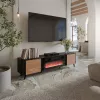 TV skapis Cama Meble Volare 200 x 39 x 49 cm melns/valrieksts ar kamīnu