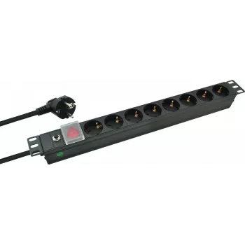 helos 19 collu PROFESSIONAL sadalītājs, 8 ligzdas, ar slēdzi, 2,0 m, melns