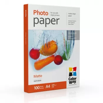 ColorWay PM220100A4 matēts foto papīrs, A4 (210×297 mm), 220 g/m², 100 loksnes, balts