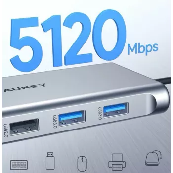USB-C centrmezgls Aukey CB-C89 10-in-1 ar RJ45 1000Mbps, HDMI 4K, vairākiem portiem