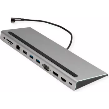 VALUE USB 3.2 Gen 2 Type C daudzportu dokstacija, 4K HDMI/DP, VGA, USB, karšu lasītājs, PD, LAN, Audio (12.99.1117)