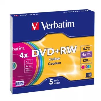 VERBATIM 43297 DVD+RW plānā kastītē 5 gab. 4.7GB 4x Krāsains