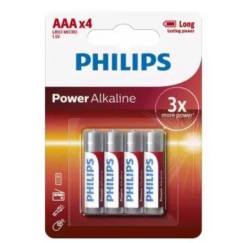 Philips Power Alkaline AAA baterijas, 4 iepakojums