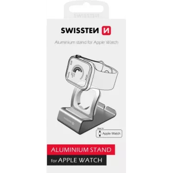 Alumīnija statīvs SWISSTEN 25005100 Apple Watch — lādētāja turētājs, sudraba