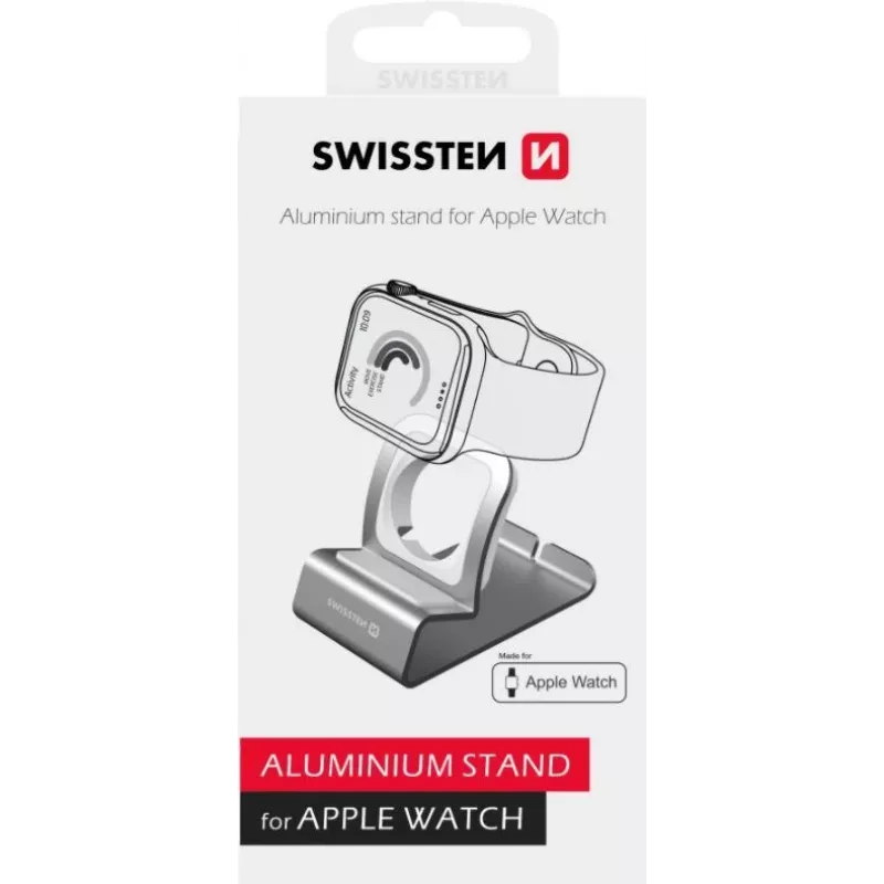 Alumīnija statīvs SWISSTEN 25005100 Apple Watch — lādētāja turētājs, sudraba