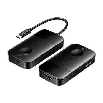 Vention ADOBB bezvadu USB-C uz HDMI raidītājs un uztvērējs — 4K@30Hz, 1×HDMI, USB-C kabelis 1 m, melns