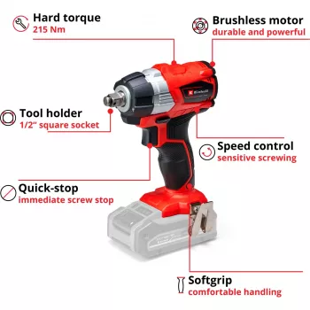 Bezvada triecienuzgriežņu atslēga Einhell TE-CW 18 Li 1/2 collas 2900 RPM 215 N⋅m