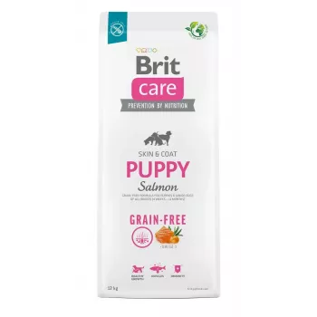 Sausā barība kucēniem Brit Care Puppy Potato & Salmon 12 kg — bezgraudu, 30% olbaltumvielu, kucēniem līdz 12 mēnešiem