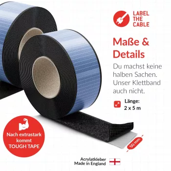 Label-The-Cable LTC Tough Tape Strap, āra līmlente ar ķepiņām 50mm, melna, 5m (LTC 1610-5-50)