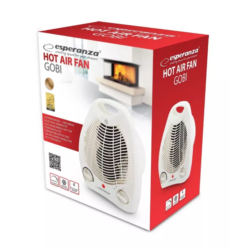 Elektriskais sildītājs ESPERANZA EHH011 1000/2000 W, balts, regulējams termostats, rotācijas vadība